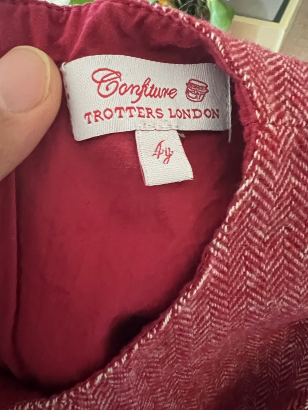 Trotters London Red Herringbone Georgina Bow Dress 4y 4T sleeveless - Picture 3 of 4